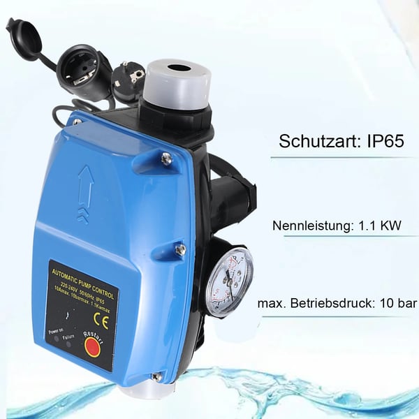 Vandpumpecontroller, 1100W effekt, 230V spænding, justerbart tryk 1-3,5 bar, automatisk trykafbryder, tørkørselsbeskyttelse