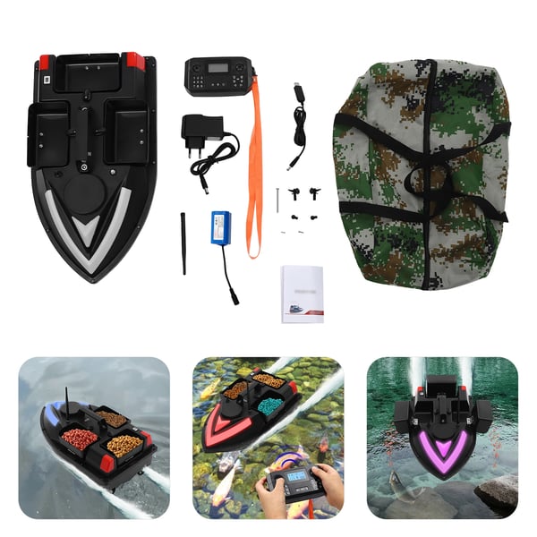 Fiskebaitbåd, 5200mAh batteri, dobbeltmotordesign,sort