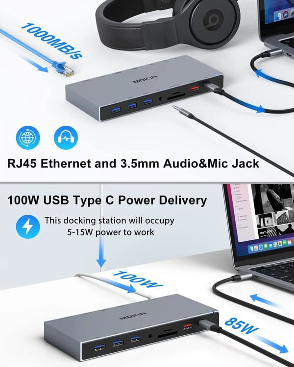 Dokki, 15 Porttia, 4K HDMI-ulostulo,15 in 1
