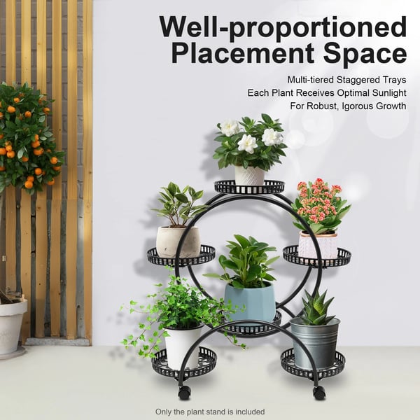 Plantebord, 4-niveau design, mobil med universelle hjul,Sort