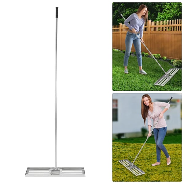 Nurmen tasoitusrauta, ruostumaton teräs, säädettävä kahvan pituus 50-180cm, kokonaiskoko 75x25x200cm, bruttopaino 4.8kg, kääntökulma 180°