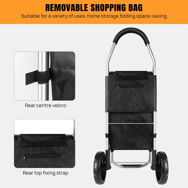 Foldbar Indkøbsvogn, Aluminiumlegering Krop, 40L Kapacitet, Dimensioner 43 x 36 x 103 cm, Belastningskapacitet 50 kg+, Hjulstørrelse 21 cm