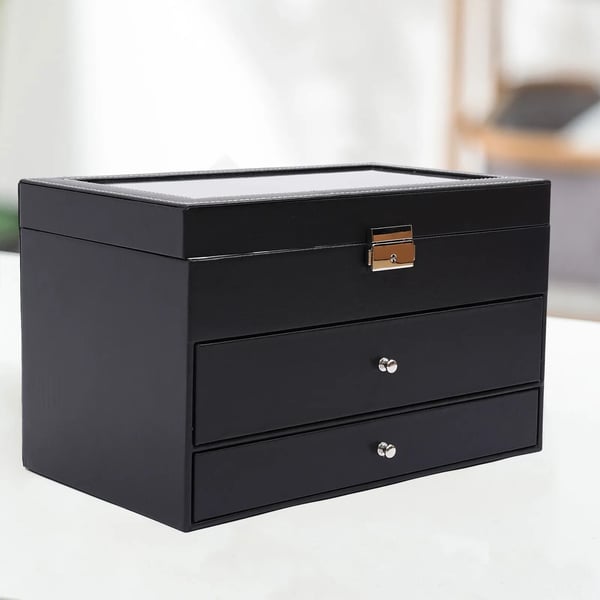 Smykkeskrin, 3-lags opbevaring, 33,7*19,4*20,5 cm, 6 brillekompartments, 12 urkompartments, moderne stil