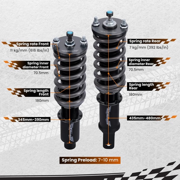 Coilover Kit, Justerbar Camber Plade, 62 mm Længde, 50 mm Bredde, 19 mm Højde, 22,12 kg Vægt