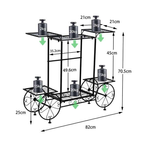 Planteholder, 6 niveauer, dekorativ metaldesign,Sort