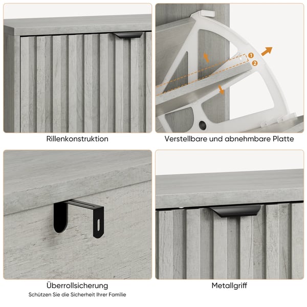 Sko Skab, Fritstående Design, Moderne Stil,Grå + MDF