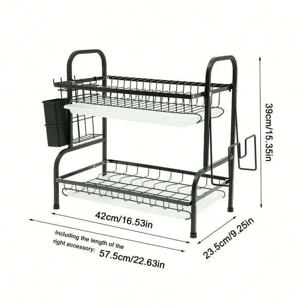 Opvaskestativ, 2-niveau design, bordpladeorganisator,2-lags, sort