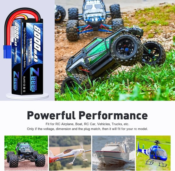 Zeee Lipo-batteri, 8000mAh kapacitet, 100C afladningsrate,3S 100C 8000 EC5