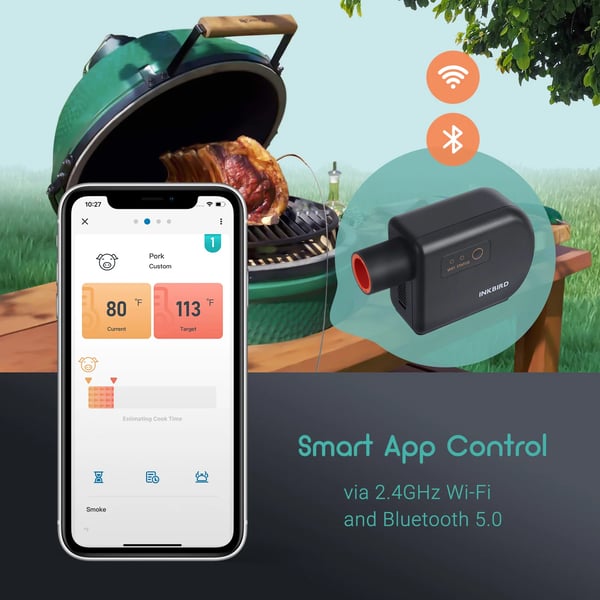 Grill Temperatur Controller, Wi-Fi og Bluetooth Forbindelse, Automatisk Ventilationskontrol,EU-stik