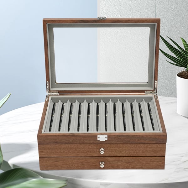 Fountain Pen Opbevaringsetui, 34 Pladser, MDF Plade, Dimensioner 31x20x12,5cm, Miljøvenlig, Traditionel Kinesisk Stil