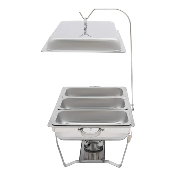 Chafing Dish, 410 rustfrit stål, 56 x 35,5 x 7,5 cm, 3 madpander, 3L kapacitet pr. pande, rektangulær form