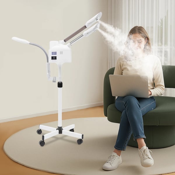 Ansigtsspa, Varm Dampfunktion, Justerbar Højde,EU Standard, HVID