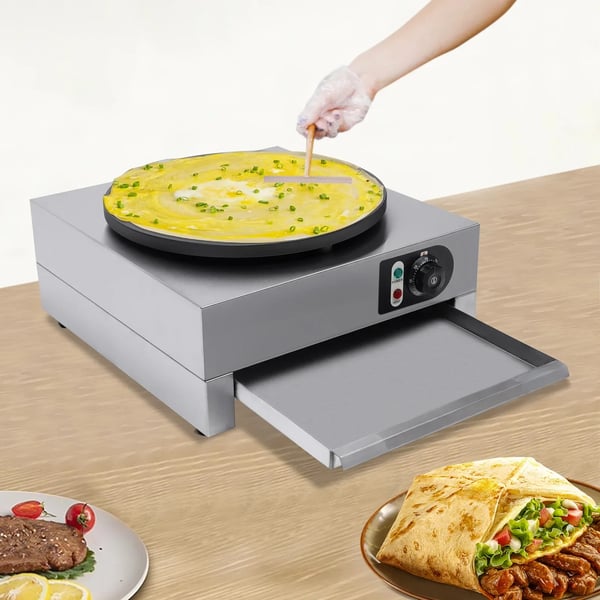 Elektrisk Crepe Maker, Justerbar Temperatur, Stor Varmeflade,sølv