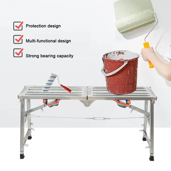 Foldbar arbejdsplatform, justerbar højde 60-90 cm, belastningskapacitet 200 kg, kompakt design, holdbar aluminiumslegering