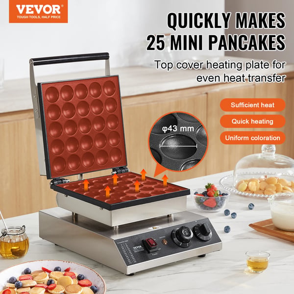 Vaffeljern, 500W Effekt, 110V Spænding, Non-stick Rustfrit Stål, 43mm Diameter, Temperaturkontrol