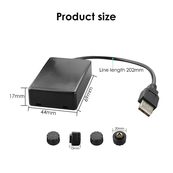 Renkaiden paineenvalvontajärjestelmä, kestävä muovi, 10 cm x 6 cm x 3 cm, yhteensopiva Android-multimedia-soittimien kanssa