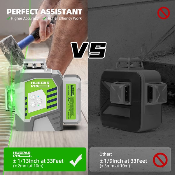 Laser Niveau, ±2mm Nøjagtighed, 8000mAh Batteri, 3 Sekunders Selv-Niveauering, 24x26.8x11.5 cm Dimensioner, IP54 Klassificeret