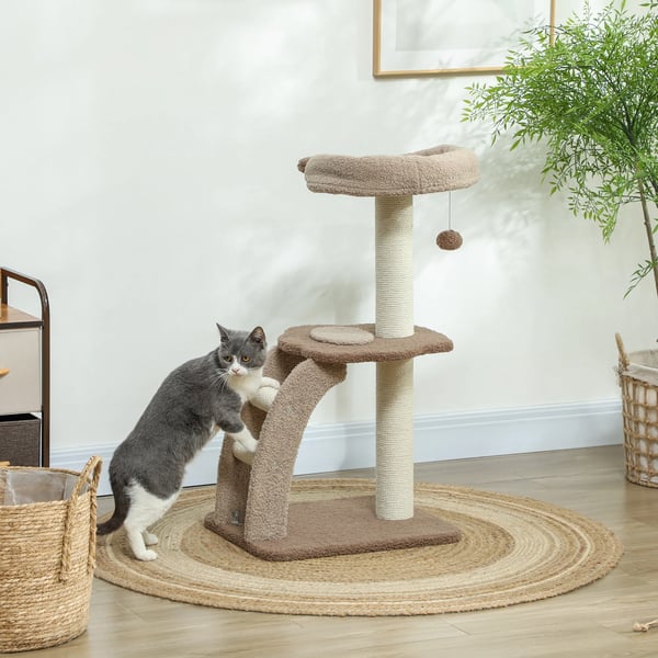 Kattetræ, Træspåner, 88 cm Højde, Tre-Niveau Design, Platform 37 cm x 37 cm, Anbefalet til Katte Op til 5 kg