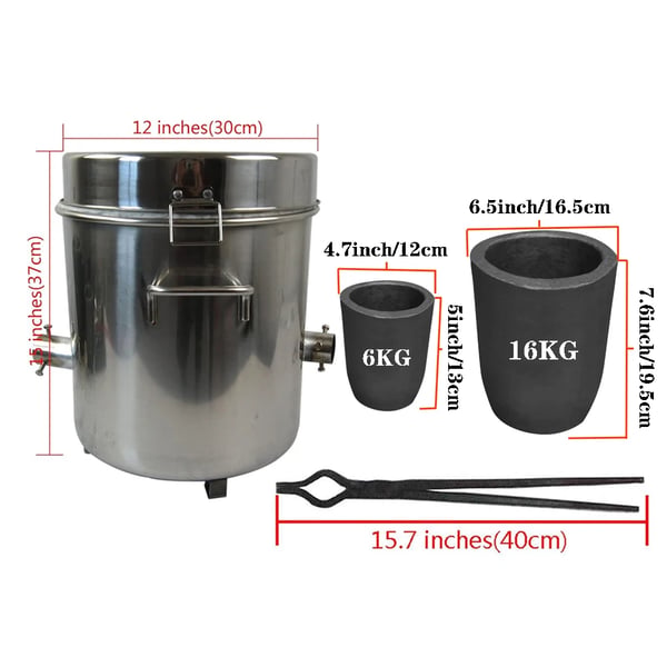 Metal Smelteovn, 16 KG Kapacitet, Egnet til Smeltning Under 1300°C, Kombinationsmodel, Holdbar Metal Konstruktion, Bærbart Design