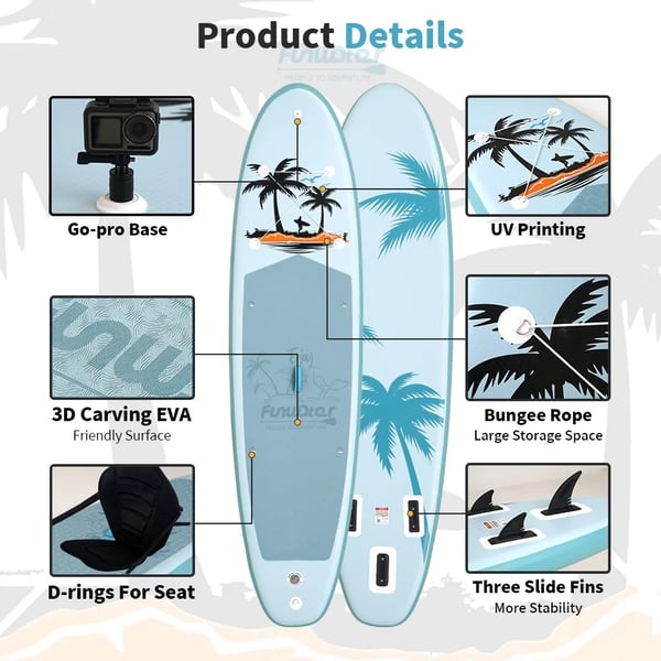 Stand Up Paddle Board, Tre Glidende Finner, EVA Anti-Skrid Pad,Blå