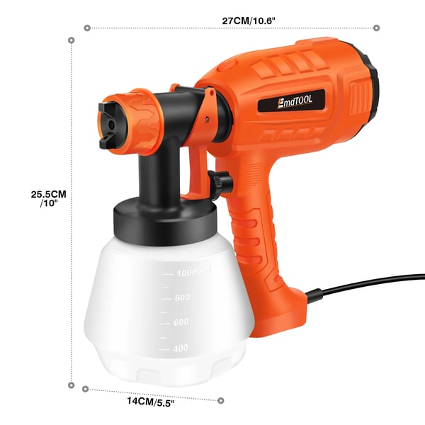 Elektrisk Malersprøjte, 500 Watt, 1000ml Beholderkapacitet, Flow Rate 800 ML/min, Dyse Diameter 2.5mm, 32000 RPM