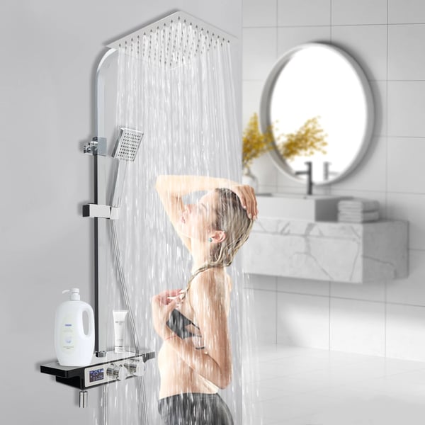 Bruserarmatur Sæt, Messing og ABS Materiale, Justerbar Højde 74,5-115cm, 3 Spray Tilstande, Top Spray Størrelse 25*25cm, 4,5kg Brutto Vægt