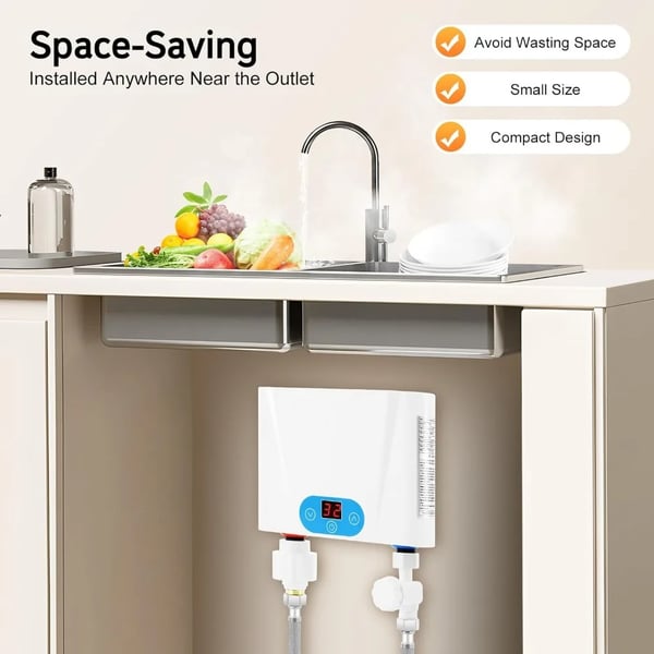 Tankless Vandvarmer, Pladsbesparende Design, Berøringskontrol,HVID
