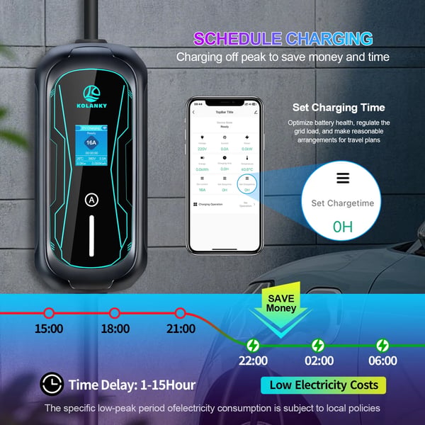 EV-lader, justerbar strøm, Tuya-app kontrol,11KW Med App, TYPE2