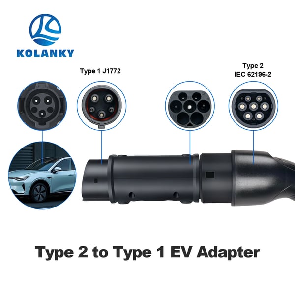 EV-adapter, Type 2 til Type 1, 32A, IP55 vurdering,Type2 til Type1
