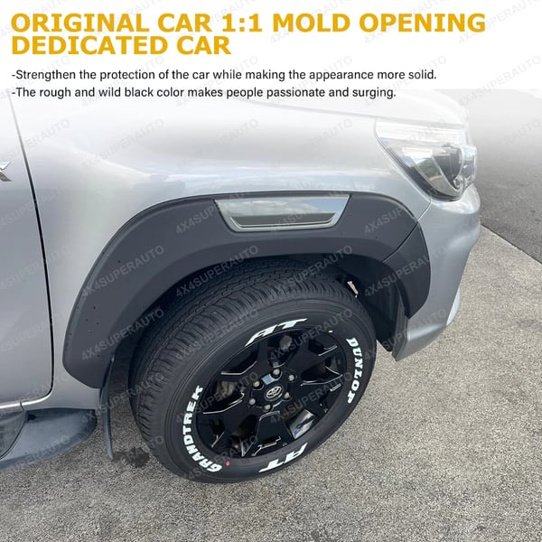 Fender Flares, Mat Sort, Kompatibel med Toyota Hilux, Sæt af 6,6 tommer grå stil