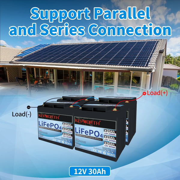 12V 30Ah LiFePO4 Batteri, Høj Effektivitet, Indbygget BMS,12V 30Ah