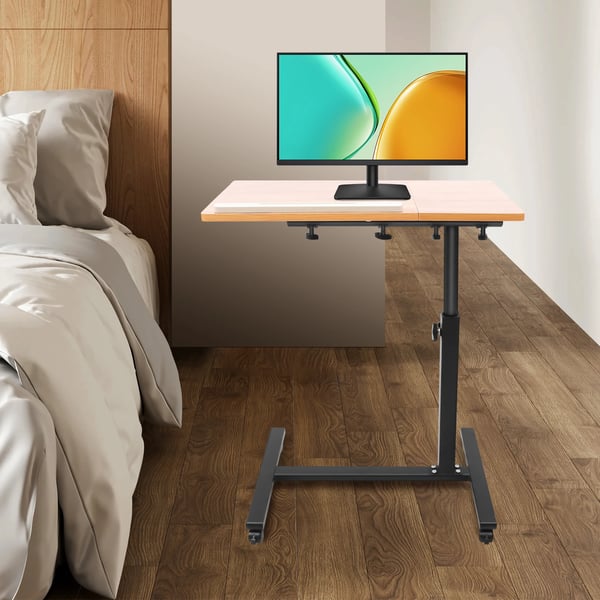 Mobil Stående Computerbord, MDF og Stålpipe Konstruktion, Justerbar Højde 58-90 cm, Belastningskapacitet 2-5 kg, Skrivebord Størrelse 60x34,5 cm