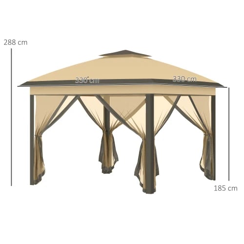 Udendørs Pavillon med Taske, 3,3x3,3m, UV-Bestandig, Stålramme, Sammenklappeligt Design, Inkluderer Tilbehør