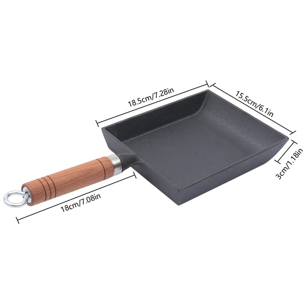 Omeletpande, Gussejernsmateriale, 18,5 x 15,5 cm Dimensioner, Induktions- og Gaskompatibilitet, Non-Stick Overflade, Træhåndtag