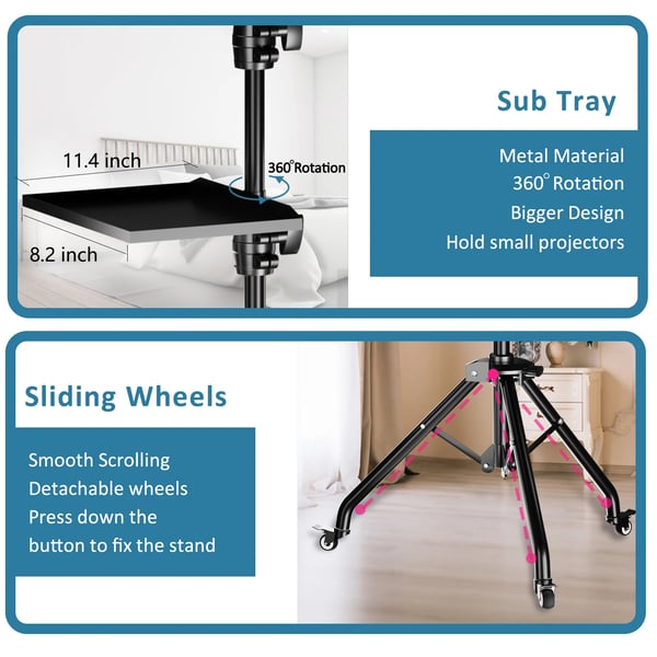 Projektorstativ, Justerbar Höjd, DJ Mixer Ståbord, 145cm med hjul