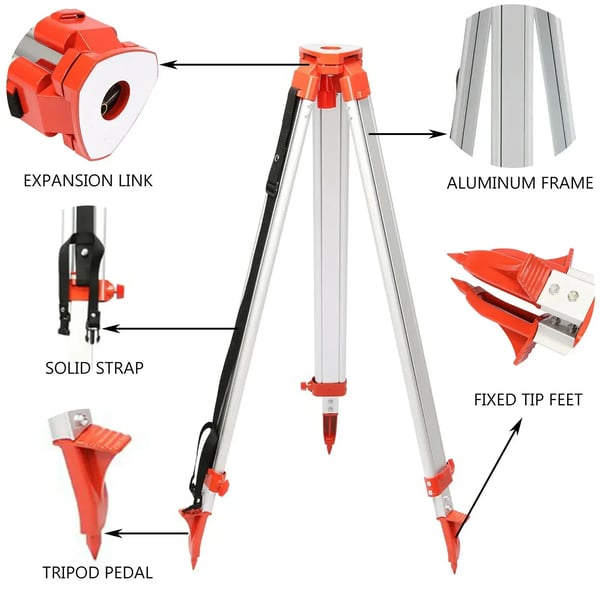 Laser Niveau Stativ og Stang Sæt, Justerbar Højde, Holdbar Aluminium Konstruktion,Tripod og Stativ Sæt