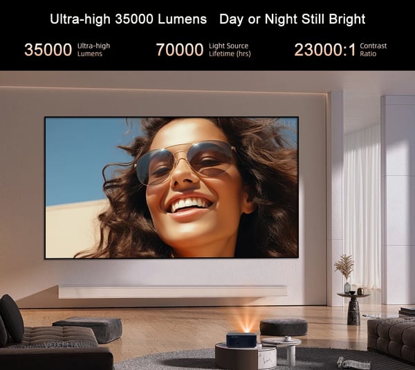 Full HD projektor, 35000 lumen lysstyrke, autofokus, 300 tommer projektion