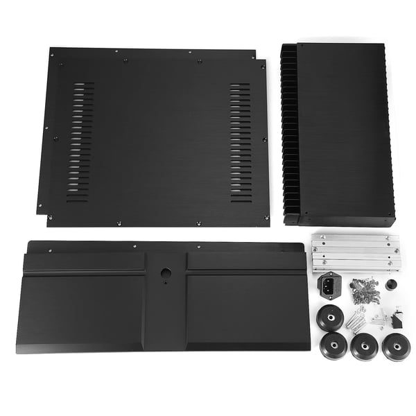 Vahvistimen kotelo, alumiiniseos, ulkomitat 430×315×150mm, sisämitat 330×300×142mm, nettopaino 9.0kg, yhteensopiva tee-se-itse-projektien kanssa