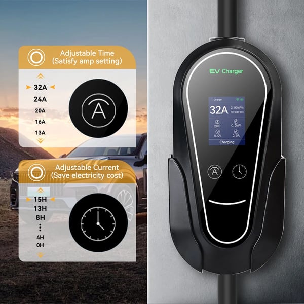 Bærbar EV-lader, APP-kontrol, 7KW effektudgang,7KW TYPE2 32A APP