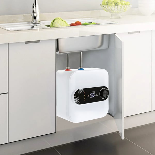 Elektrisk Vandvarmer, 1500W Effekt, 8L Kapacitet, Temperaturinterval 30-65°C, Holdbart Plastik og Rustfrit Stål, Øverste Vandudløb