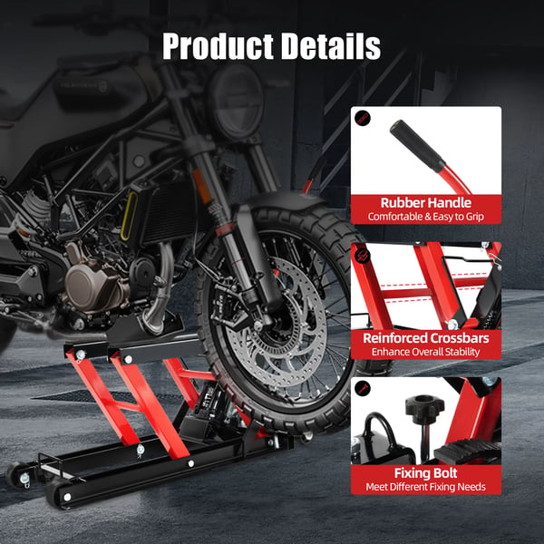 Motorcykel Hydraulisk Lyft, 680 kg Lastkapacitet, Fällbart Stativ,Röd
