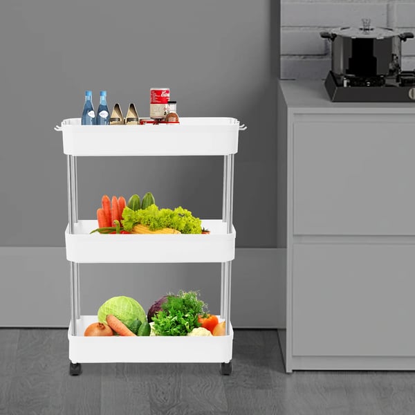 Opbevaringsvogn, 3-lags design, låsbare hjul,HVID