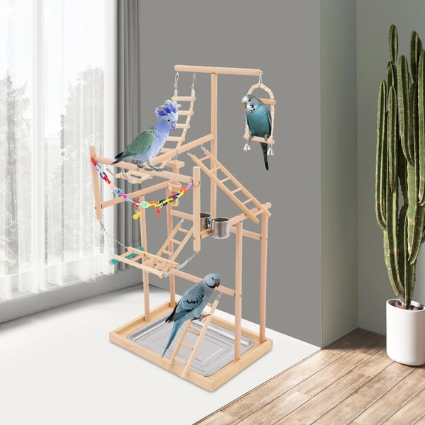 Fuglelegeplads, Bøgetræ, 48*33.5*94.5 cm, Egnet til Små og Mellemstore Fugle, Moderne Design, Samling Påkrævet