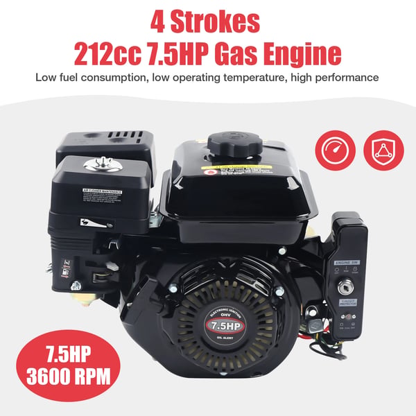 Gasmotor, 7,5HK, 210cc, Håndstart eller Elektrisk,sort