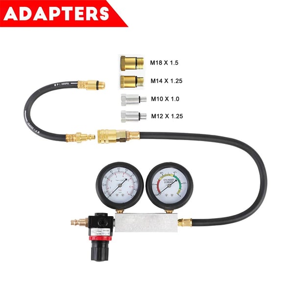 Cylinder Leak Detector, Holdbar legeringskonstruktion, 30 cm x 10 cm x 5 cm, Kompatibilitet med firetakts benzinmotorer, Arbejder ved 45-100 psi