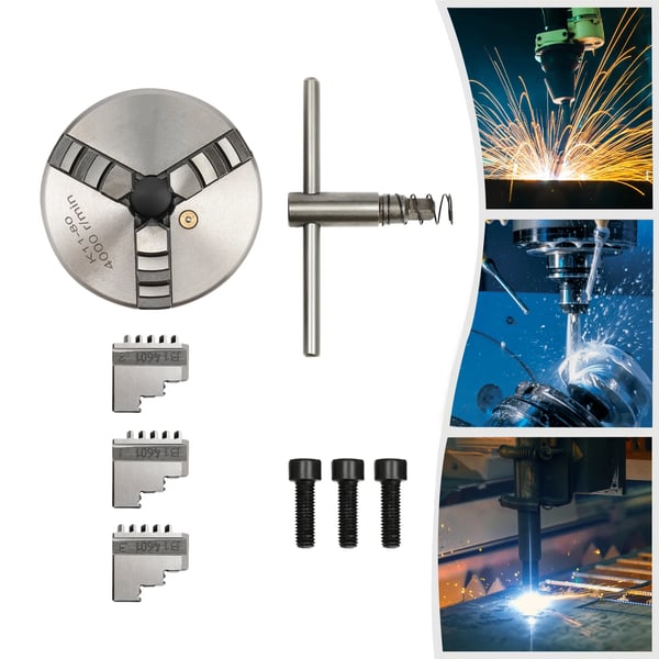 Drejebænk Chuck, Selvcentrerende, Metal Konstruktion,Sølv
