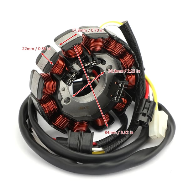 Generator Stator Spole, Indvendig diameter 30,9 mm, Udvendig diameter 84 mm, Polernes tykkelse 22 mm, Polernes bredde 17,8 mm