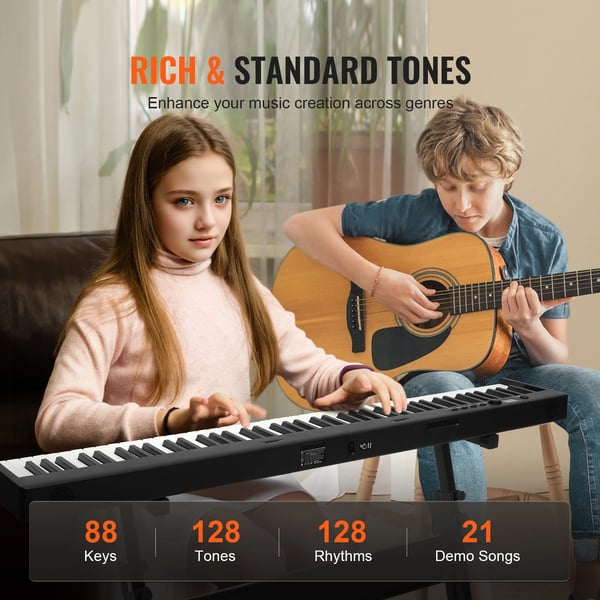 Folding Keyboard Piano, Bluetooth-aktiveret, Bærbart Design,88 taster med stativ
