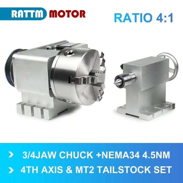 Rotationsaksekit, 3-kæbe chuck, kompatibel med NEMA 34 servomotor,med 4.5N tæt