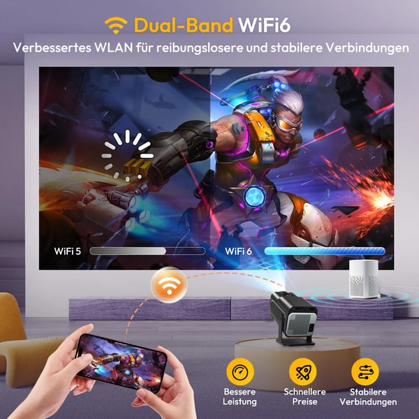 Mini projektor, ægte 1080P, 11000 lumen, 180° projiceringsvinkel, HDMI- og USB-kompatibilitet, 1,05-3,15 m projiceringsafstand